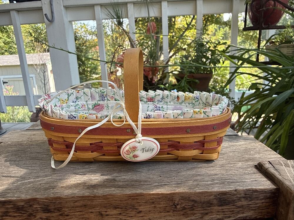 2008 Longaberger Botanical Floral Basket Combo w/ Tulip Tie-On Liner & Protector